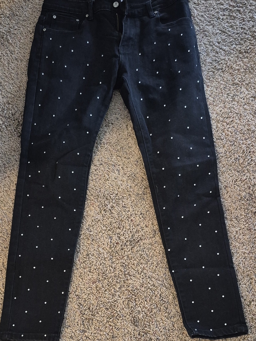 Men's Skinny Black Jeans with Studded Dot Detail